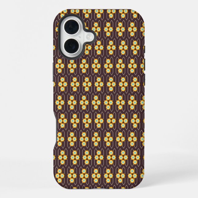 Geometric pattern with orange and blue hexagons iphone case (Back)
