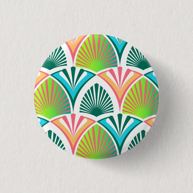 Geometric pattern with palm leaves and flowers button (Front)