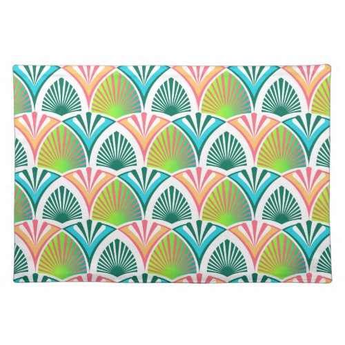 Geometric pattern with palm leaves and flowers cloth placemat