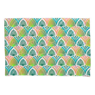 Geometric pattern with palm leaves and flowers pillow case