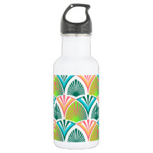 Geometric pattern with palm leaves and flowers