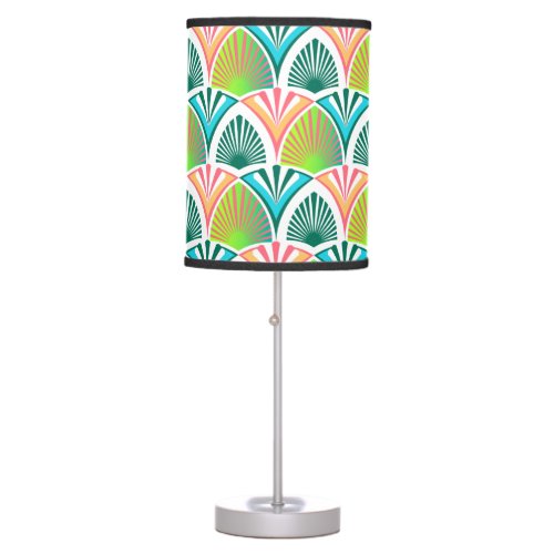 Geometric pattern with palm leaves and flowers table lamp