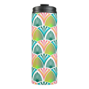 Geometric pattern with palm leaves and flowers  thermal tumbler