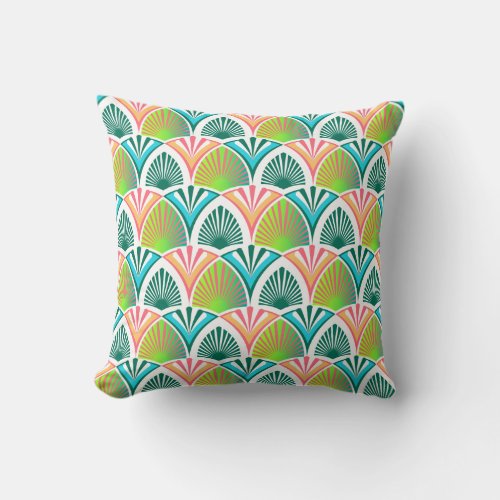 Geometric pattern with palm leaves and flowers throw pillow