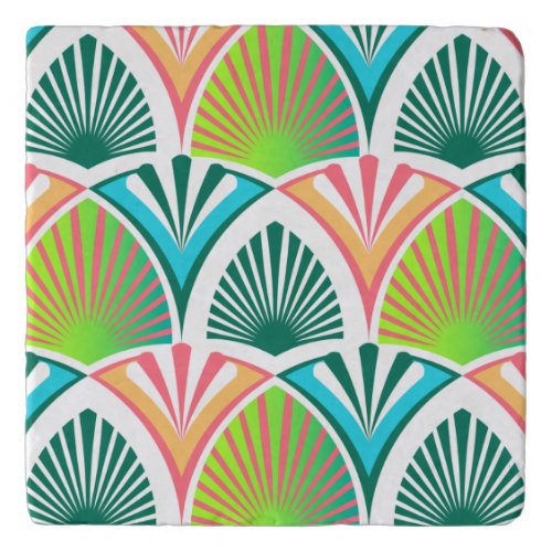 Geometric pattern with palm leaves and flowers trivet