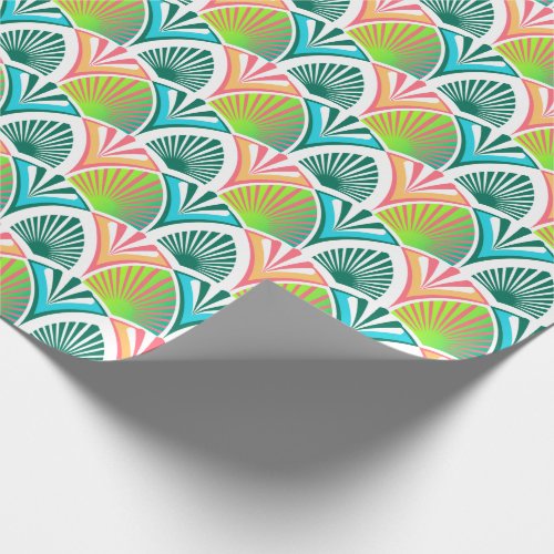 Geometric pattern with palm leaves and flowers wrapping paper