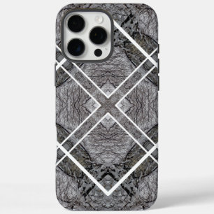 Geometric Pattern with Snowy Winter Trees iPhone 16 Pro Max Case