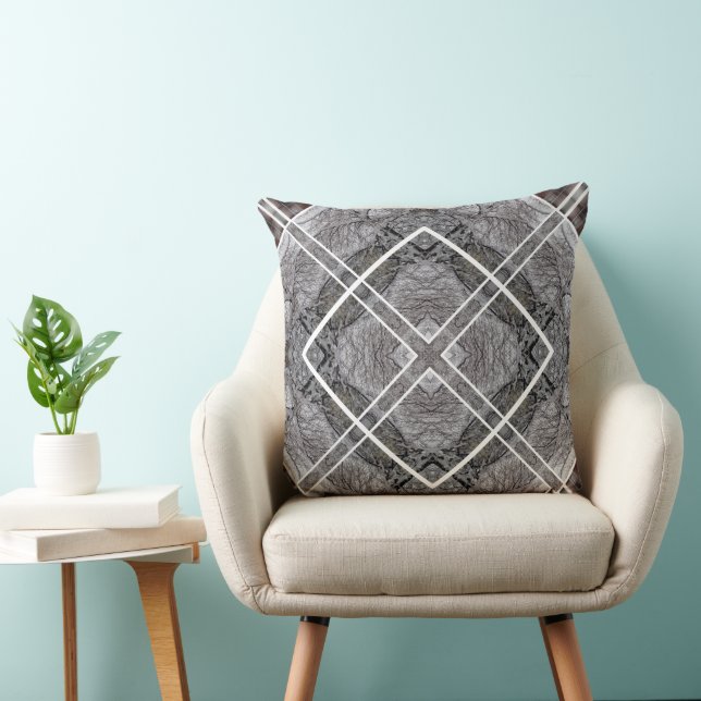 Geometric Pattern with Snowy Winter Trees Throw Pillow (Chair)