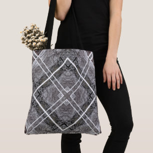 Geometric Pattern with Snowy Winter Trees Tote Bag