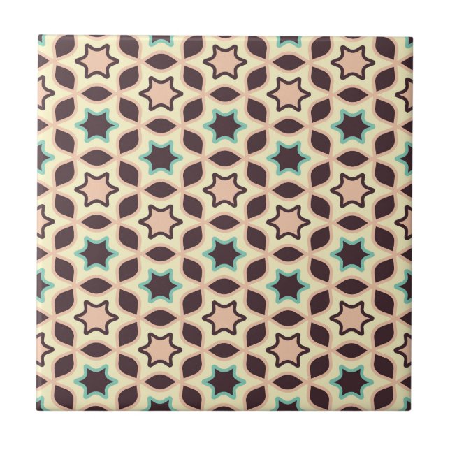  Geometric pattern with star shapes in brown and t Ceramic Tile (Front)