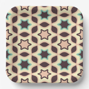 Geometric pattern with star shapes in brown and t Paper Plates
