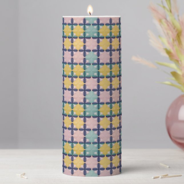 Geometric Pattern With Vivid Colors Pillar Candle (In Situ)