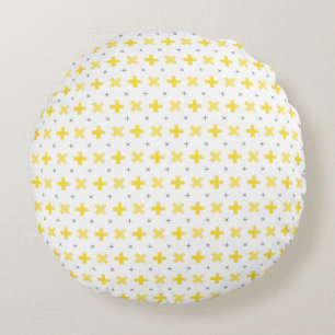 Geometric Pattern Yellow & Gray Round Pillow