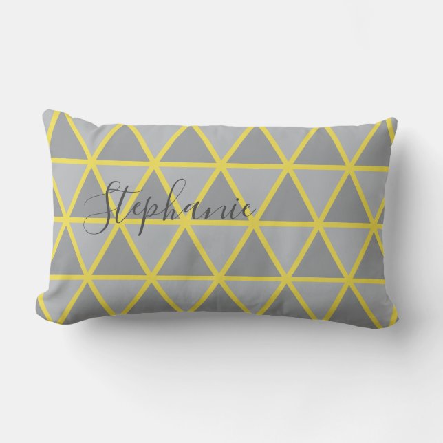 Geometric pattern yellow & grey lumbar pillow (Front)
