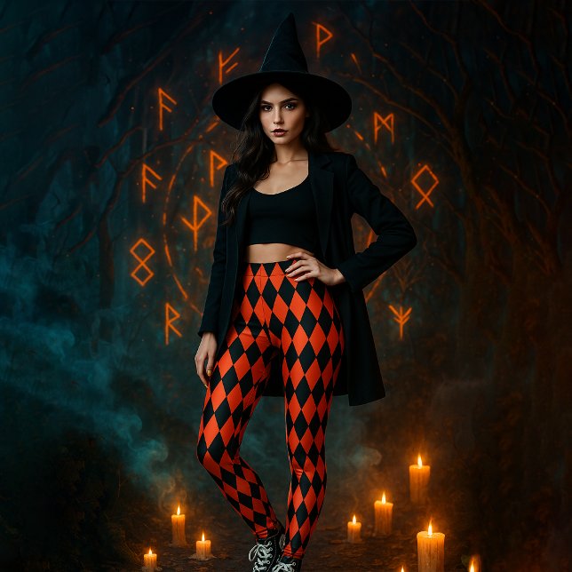 Geometric Patterned Black Red Diamond Halloween Leggings (Creator Uploaded)