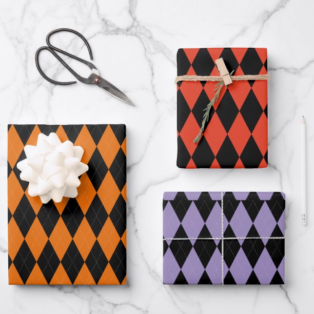 Geometric Patterned Halloween Wrapping Paper Sheets (Front)