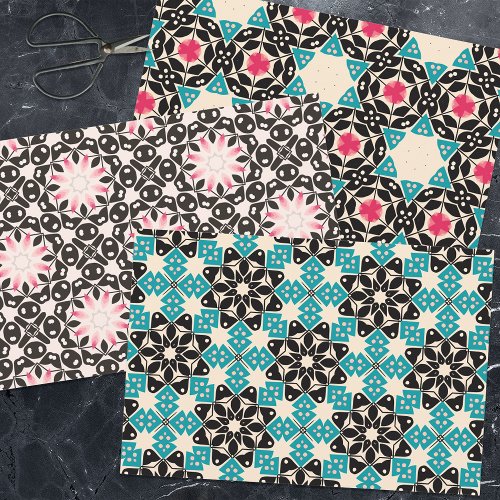 Geometric Patterned Op Art Pink Teal Black White Wrapping Paper Sheets