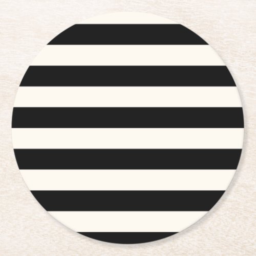 Geometric Patterns Black and White Stripes Round Paper Coaster