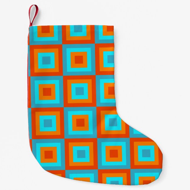 Geometric Patterns Color Turquoise Orange Small Christmas Stocking (Front)