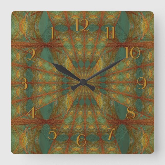 Geometric Patterns in Turquoise Backward Clock (Front)