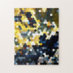 Geometric Patterns Yellow and Blue Hexagons Jigsaw Puzzle