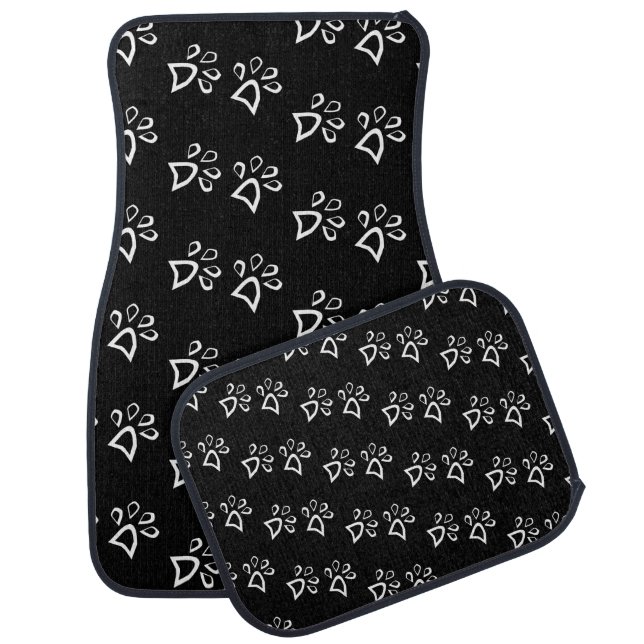 Geometric Paw Print Black White Car Floor Mat (Set)