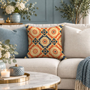 Geometric peach and navy throw pillow