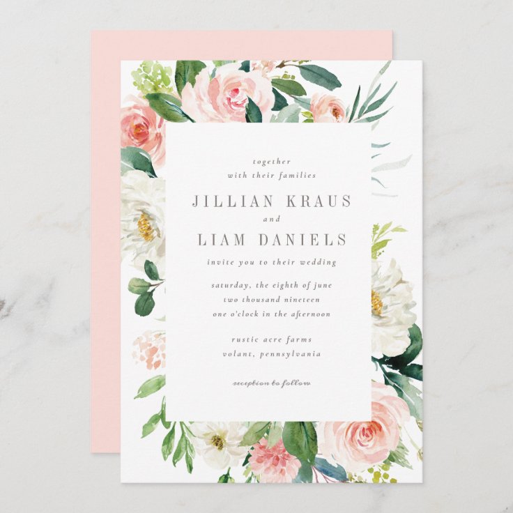 Geometric Peach and White Floral Wedding Invitation | Zazzle