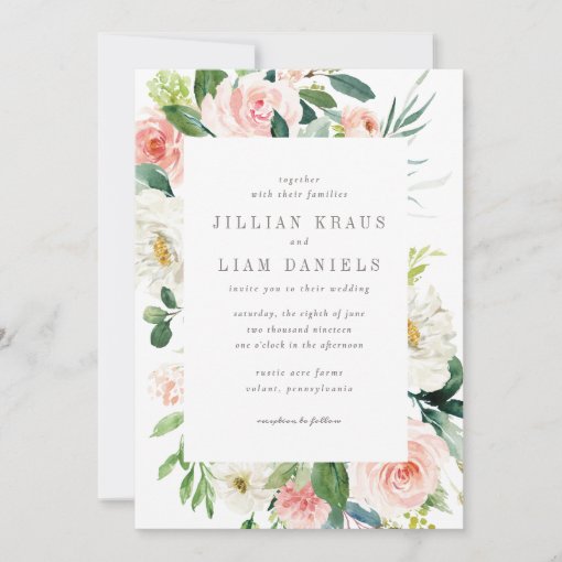 Geometric Peach and White Floral Wedding Invitation | Zazzle