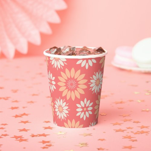 Geometric Peaches and Cream Floral Patterned Paper Cups