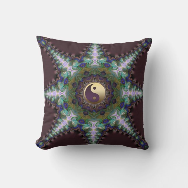 Geometric Peacock Star Yin Yang Cushion / Pillow (Front)
