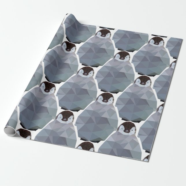 Geometric Penguin Huddle Print Wrapping Paper (Unrolled)
