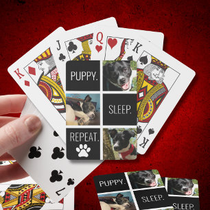 Geometric Pet Photo Puppy Lover's Black and White Poker Cards