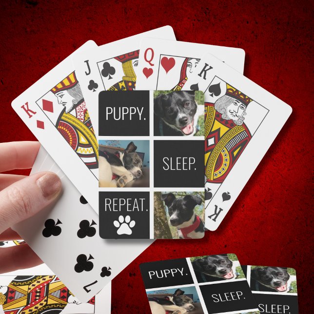 Geometric Pet Photo Puppy Lover's Black and White Poker Cards (Photos of your dog on playing cards makes game night even more fun! Also great for stocking stuffers)