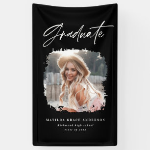 Geometric photo black white graduation party banner