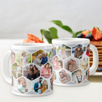 Geometric Photo Collage 17 Picture Silver Grey Giant Coffee Mug