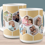 Geometric Photo Collage 9 Picture 15oz Coffee Mug<br><div class="desc">15oz Photo mug with geometric photo collage using 9 of your favorite family photos. The photo template is set up for you to add your pictures, working in rows from left to right, to form a honeycomb pattern. The hexagon design is honey beige and white - please browse my store...</div>