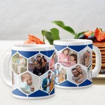 Geometric Photo Collage 9 Picture Blue Giant Coffee Mug