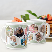 Geometric Photo Collage 9 Picture Sage Green Giant Coffee Mug