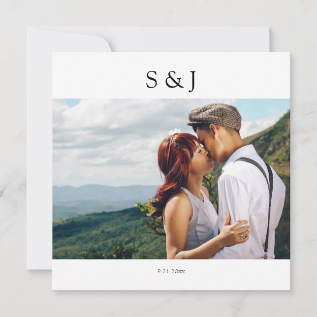 Geometric Photo Square White & Black 2 Wedding Invitation (Front)