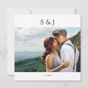 Geometric Photo Square White & Black 2 Wedding Invitation