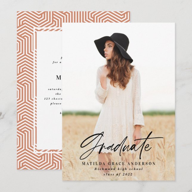 Geometric photo typography graduation party invite (Front/Back)