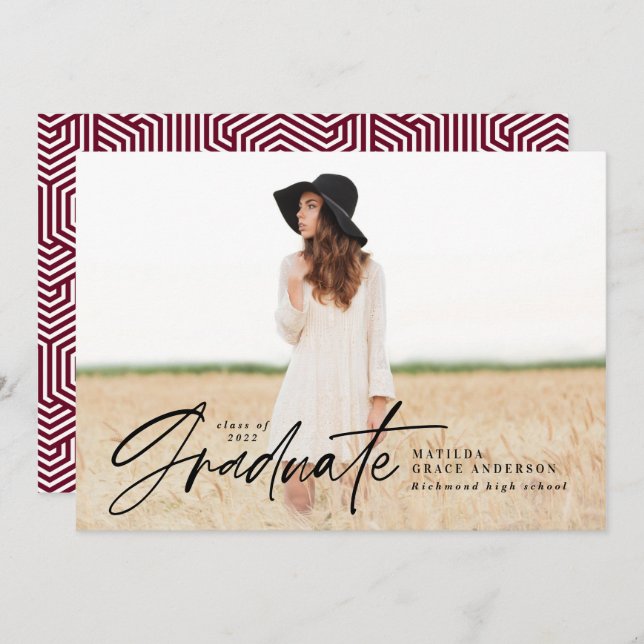 Geometric photo typography graduation party invite (Front/Back)
