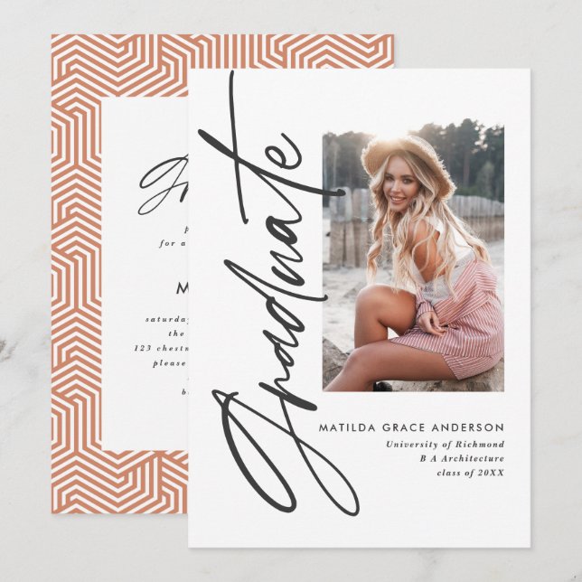 Geometric photo typography graduation party invite (Front/Back)