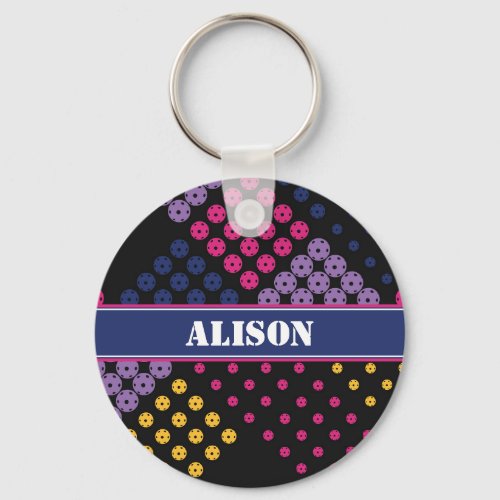 Geometric pickleball pattern with name keychain