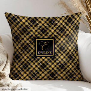 Geometric Pillow Black Gold Modern Name Style