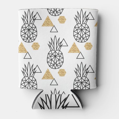 Geometric Pineapple Gold Dots Pattern Can Cooler