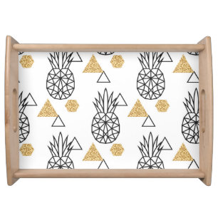 Geometric Pineapple Gold Dots Pattern. Serving Tray