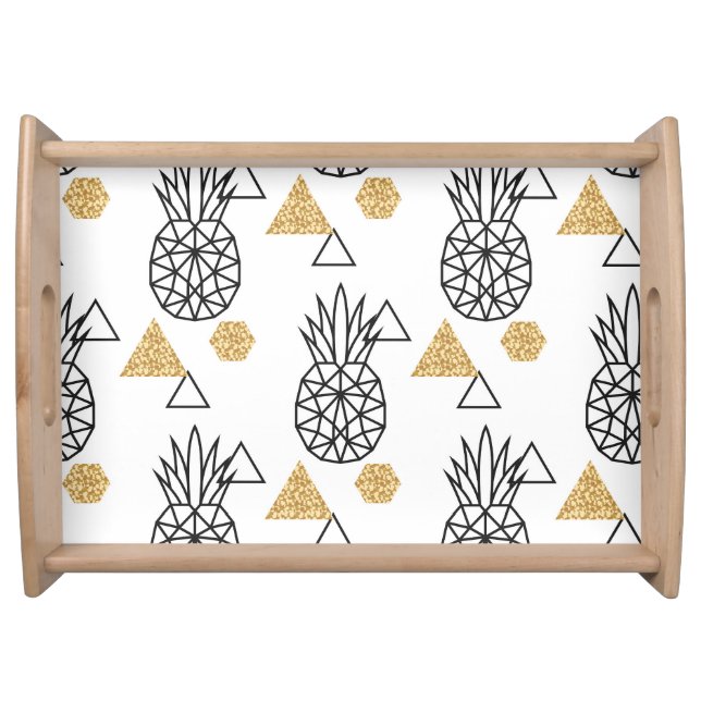 Geometric Pineapple Gold Dots Pattern. Serving Tray (Front)