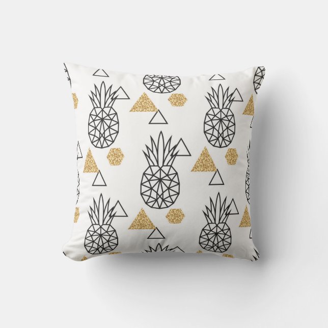 Geometric Pineapple Gold Dots Pattern. Throw Pillow (Front)